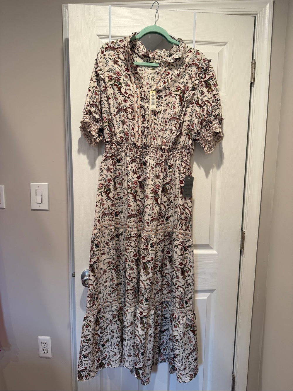 NWT Max Studio Cream Floral Ruffle Maxi Tiered Dress